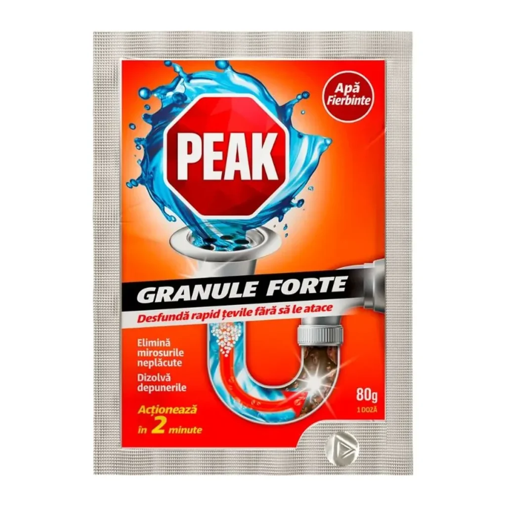 Soluție pentru desfundat țevi Peak Out Apă Fierbinte, 80 g