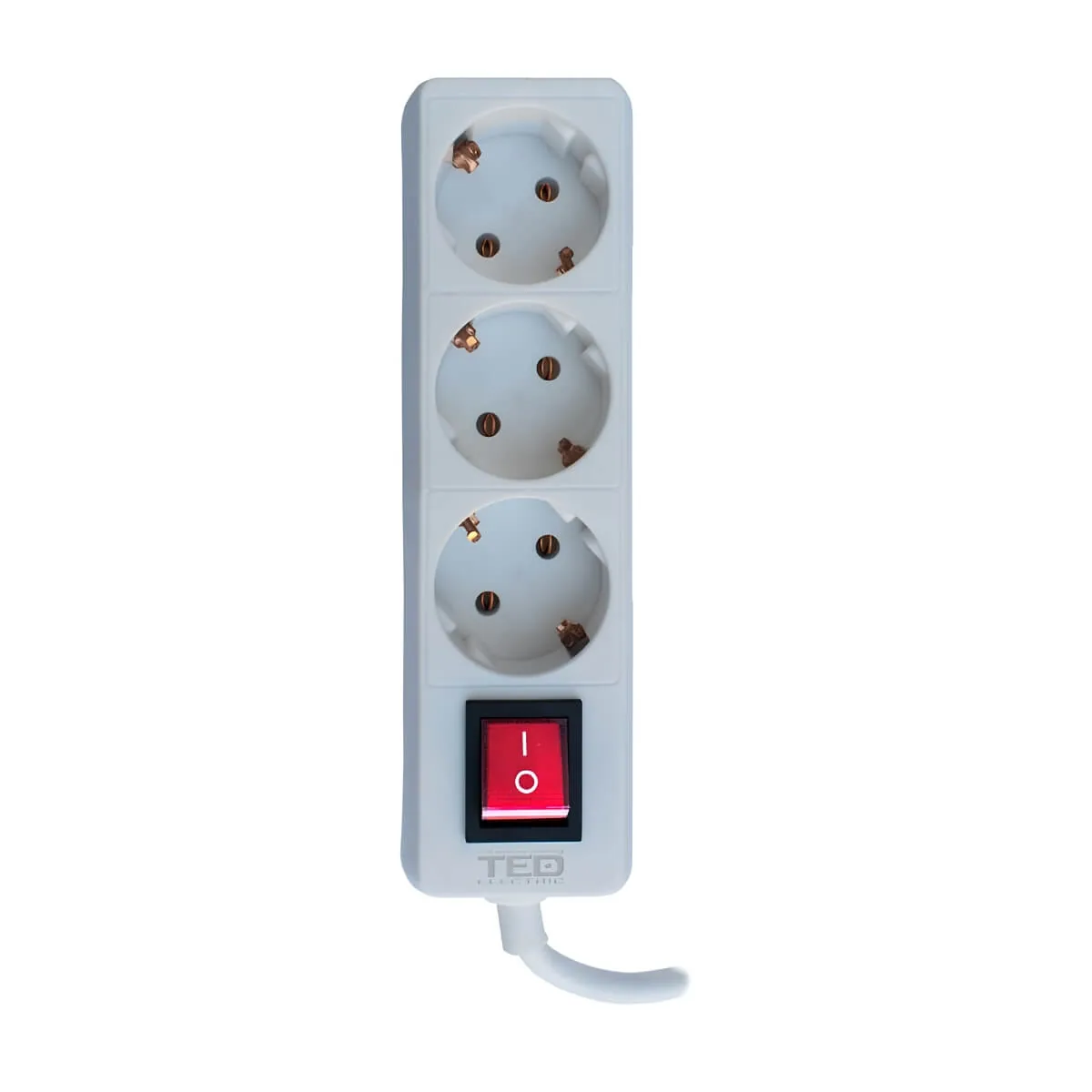 Prelungitor TED, 3 m, 3 prize Schuko, cablu 3x1,5 mm, alb, cu întrerupător