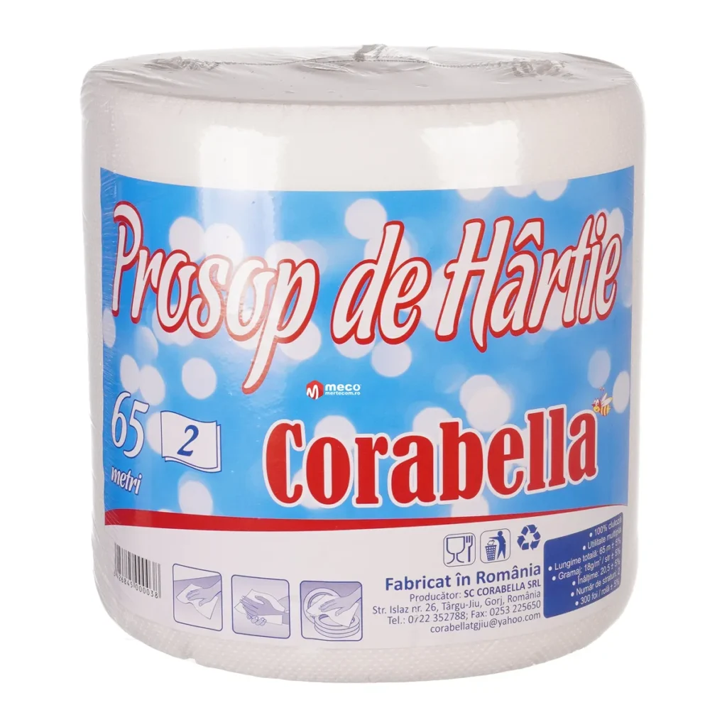 Prosoape de hârtie monorolă Corabella, 2 straturi, 65 m