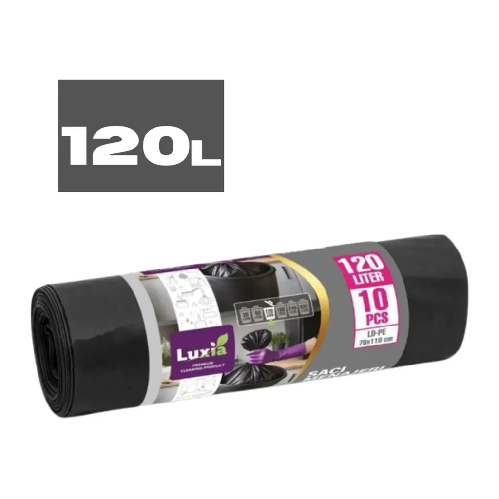 Saci menajeri Luxia Ultrarezistenți LDPE, 120 L, 10 buc